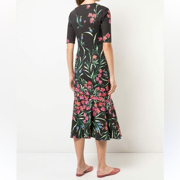 NWT Carolina Herrera Floral Stretch Cotton Faille Cocktail Midi Dress 10 $1990 - Picture 5 of 9